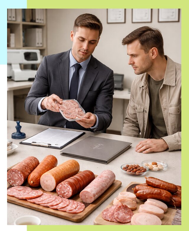 Сертификация колбасных изделий в Краснокамске от 7603 р. | Алешин-Кнм